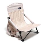 SunnyFeel Low Folding Camping Chair, Portable Beach Chairs, Mesh Back Lounger for Outdoor Lawn Beach Camp Picnic (Khaki Dot)