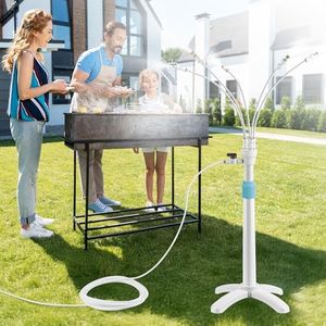 Stand Misters for Outside Patio, Standing Misters with Adjustable 46in Height, 5 Brass Nozzles and 26FT Line, Standing Misting Cooling System for BBQ, Patio, Pool, and Outdoor Water Fun (White, 26FT)