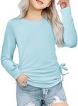 Arshiner Shirt for Teens Girls Ruched Knot Side Girls Blue Long Sleeve Shirt Casual Blue Shirt for Girls Crew Neck Girls Clothes Size 11-12 Light Blue