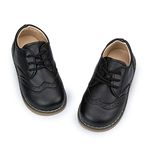 Meckior Toddler Boys Girls Black Dress Shoes Little Kid Oxford Shoes Wedding Church Dress Shoes PU Leather Lace Up School Uniform Loafer Flats