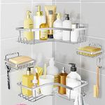 Shower Caddy, 4-Pack Corner Shelf Storage Shelves, Stainless Steel Self Adhesive Bathroom Shower Shelf Washroom Organizers, Bathroom Storage Shelves Basket for Hanging Accessories Silver