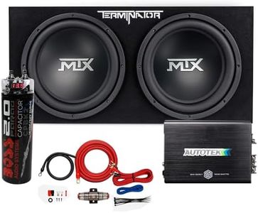 MTX 12 Inch 1200 Watt 4 Ohm Dual Loaded Car Audio Subwoofer Package with Sub Enclosure, 1200W Mono A/B Amplifier, Wiring Kit and Capacitor