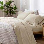 MooMee Bedding Sheet Set 100% Washed Cotton Linen Like Textured Breathable Durable Soft Comfy (Almond Milk Grey, Full)