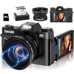 ISHARE Digital Camera for Photography, 4K 56MP Vlogging Camera for YouTube with WiFi, 3-inch 180-degree Flip Screen, 16X Digital Zoom, 52mm Wide Angle & Macro Lens, 32GB TF Card and 2 Batteries