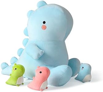 Onsoyours Dinosaur Stuffed Animal Mommy with 3 Dino in her Tummy, 4 piece of Cute Dinosaur Plush Pillow Toys for Kids Girls Boys (Blue Dinosaur Family)