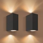 Aranzyec 2 X Outdoor Wall Lights Mains Powered, Aluminium Up Down Outside Wall Lights, Black GU10 Exterior Wall Sconce, IP54 Waterproof Garden Lights for Front Door, Patio, Terrace, Hallway, Porch