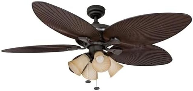 Honeywell Ceiling Fans Palm Island, 52 Inch Tropical Indoor Outdoor Ceiling Fan with Light, Pull Chain, Three Mounting Options, 5 Palm Leaf Blades, Reversible Motor - 50203-01 (Bronze)