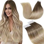 LaaVoo Tape in Hair Extensions Human Hair Blonde Tape Hair Extensions Real Human Hair Invisible Tapes Remy Straight Balayage Brown to Blonde Hair Double Sided Tabs 20pcs 50g 18 Inch #8/18/60