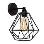 MiniSun Industrial Steampunk Satin Black Pipework Single Wall Light with a Basket Cage Black Metal Shade - Complete with a 4w LED Filament Bulb [2700K Warm White]