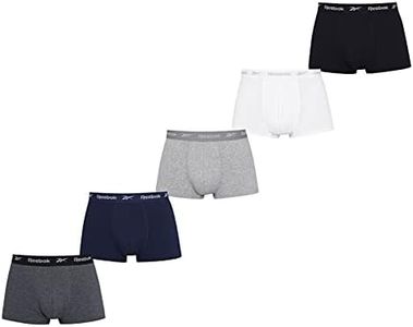 Reebok Men's Mens Reebok Boyes 5pk Black/White/Grey/Navy/Charcoal Marl Trunks, Black/White/Grey/Navy/Charcoal Marl, M UK