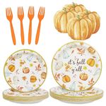 DECORLIFE Large Fall Plates and Napkins Party Supplies for 24 Guests, 10.25" and 8" Pumpkin Paper Plates, 7" Forks Included for Harvest Festival, Thanksgiving Day, Total 96PCS