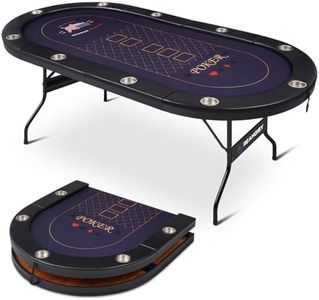 REAHOISY Poker Table Foldable, 8/10 Player Folding Poker Tables with Casino Grade Felt, Padded Rails & Cup Holders, Portable Poker Table for Texas Holdem (84 Inch-Black & Navy Blue)