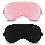 Silk Sleep Mask, Elastic Blackout Sleep Mask with Adjustable Strap, Loup Pour Dormir for Men, Women to Use During Sleep and Travel (Black and Pink)