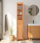 Hallowood Furniture Waverly Slim Bathroom Storage Unit, Wooden Tall Bathroom Cabinet Free Standing, Narrow Hallway Storage Unit with Display Cabinet & Drawer, Bathroom Furniture