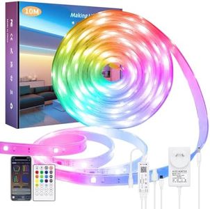 ALITOVE 10M Outdoor LED Strip RGB IC+Tunable White LED Light Strip 2700K-6500K Waterproof Flexible LED Tape Lights IP65 with Bluetooth APP Remot Control Music Sync for Concert Birthday Party Bar KTV