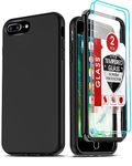 LeYi for iPhone 8 Plus Case, iPhone 7 Plus Case with [2 x Tempered Glass Screen Protector] for Men, Full-Body Shockproof Soft Liquid Silicone Protective Phone Cover Case for iPhone 6s/6 Plus, Black