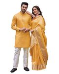 ARCHITTAM Trendy Couple Dress, Silk Saree & Kurta Pajama (M, Yellow)