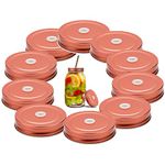 VEIREN 10 Pack MASON JAR Lids with Straw Hole Stainless Steel Regular Mouth Canning Cover Reusable Leakproof Storage Cap Home Kitchen Birthday Party Wedding Drinking Supplies (Rose Gold, 70mm)