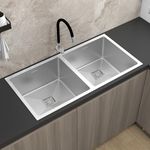 Plantex Double Bowl Sink for Kitchen/Heavy Duty Stainless Steel Sink with 25 Years Warranty by Plantex/Handmade Kitchen Sink with Drying Rack, Hose Pipe and Coupling (Silver Matt - 32x18x9 Inches)