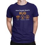 DUDEME How People Reacts for Bug T-Shirt, 100% Cotton T-Shirts for Programmer, Coding, Developer, Software mens, Round Neck T Shirts for Women, Half Sleeve Tshirt for Men (Navy, S)