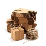 surebuy 100pcs Square Kraft Brown Paper Box with Hemp Rope for Vintage Birthday Party Supplies Gift Wedding Favours