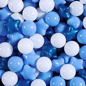 Ball Pit Balls Play Balls for Babies, Small Balls Stars for Kids Playpen Plastic Balls for Babies Ball Pool Puppy Playballs, Pearl Blue Blue White
