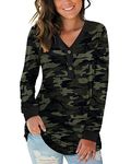 AUSELILY Women's Long Sleeve V-Neck Button Tops Henley Blouse Causal Loose T Shirt(Camouflage,2XL)