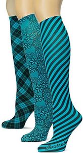 Knee High Trouser Socks w/Colorful Printed Patterns - Made in USA by Sox Trot (3 All About Turquoise 3 Pack)