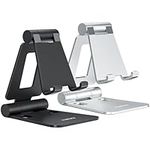 Nulaxy 2 Pack Dual Folding Cell Phone Stand, Fully Adjustable Foldable Desktop Phone Holder Cradle Dock Compatible with Phone 15 14 13 12 11 Pro Xs Xs Max Xr X 8, All Phones, Black & Silver