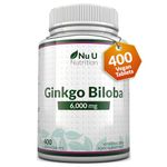 Ginkgo Biloba 6000mg - 400 High Strength Vegan Tablets not Capsules - Standardised 50:1 Extract Providing 120mg per Tablet - Made in The UK - Nu U Nutrition