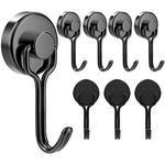 8 Pack Magnetic Hooks Heavy Duty for Hanging, Strong Neodymium Magnet Hook with Scratch-Resistant Base, Swivel Hanger Utility Hooks for Refrigerator, Cruise Cabins, Wall, Grill, Key, Kitchen, Black