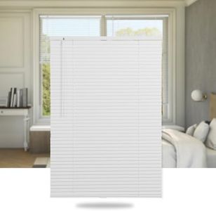 SEEYE Cordless Mini Blinds Aluminum Venetian Blind Horizontal Window Shades, 1" Slat Size - Rooming Darkening Blinds Anti-UV & Waterproof for Bedroom, Office, Easy to Install, 28" W x 64" H, White