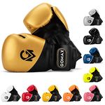 GoMax Leather Boxing Gloves 6,8,10,12,14,16 oz Boxing Gloves for Training Punching bag Sparring, Punching Boxing Bag Gloves Mitts Muay Thai Kickboxing MMA Martial Arts Workout Gloves (14 oz, Gold/B)