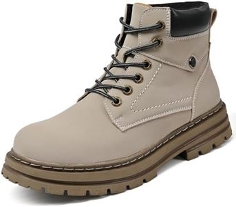 CrazySavage Men's Black Platform Combat Boots Chunky Lug Sole Motorcycle Ankle Booties Waterproof Matte Leather Lace Up Biker Boots for Outdoor Work Daily Wear (Gray,9)