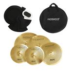 Low Volume Cymbal Pack with Drum Mute Pads Include 14"Hihats 16"Crash 18" Crash 20"Ride Cymbal Set and 10Pcs Drum Practice Mute Pads Plus a FREE Cymbal Bag Quietly Practice Directly on Drum Cymbal Set