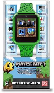 Accutime Kids Microsoft Minecraft Green Educational Touchscreen Smart Watch Toy for Boys, Girls, Toddlers - Selfie Cam, Learning Games, Alarm, Calculator, Pedometer & More (Model: MIN4045AZ), Green, 40mm, Modern