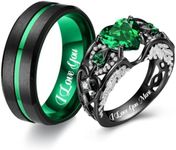 AluoWang Matching Wedding Rings for Couples Set Promise Rings for Him and Her Customizable Emerald Green Engagement Rings for Couples Wedding Ring Engraved Valentine's Day Jewelry Gift(Green-Couples)