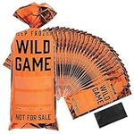Wild Game Freezer Bags for Ground Meat or Venison 1.5 LB Blaze Orange Hunting Meat Packaging Storage System With Twist Ties to Prevent Freezer Burn (50)