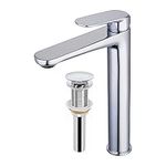 Leekayer Bathroom Vessel Sink Faucet Chrome Single Handle Tall Tap One Hole Deck Mount Lavatory Mixer Tap with Pop Up Drain(Without Overflow)