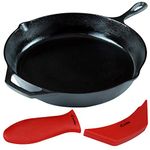 Crucible Cookware 12-Inch Cast Iron Skillet Set (Pre-Seasoned), Including Large & Assist Silicone Hot Handle Holders | Indoor & Outdoor Use