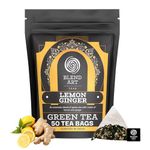 Lemon Ginger Green Tea Bags 50 Pyramid Tea Bag Natural Ginger Lemon Tea Flavor Medium Caffeine Tea, Whole Loose Leaf Tea Bags, Hot Tea or Iced Tea Beverages | Resealable Ziplock Pouch