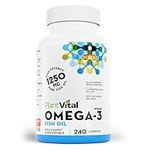 PlantVital Omega 3 Fish Oil Capsules 1250mg - 240 Softgels - EPA & DHA Fish Oil Omega 3 Supplements - Support Cognitive Health, Brain Function & Cardiovascular Health