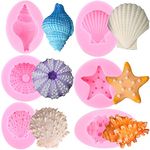 Mujiang Seashell Silicone Molds Conch Starfish Fondant Mold Sea Urchin Candy Mold for Cake Decorating Cupcake Topper Chocolate Sugar Gum Paste Set of 6