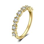 JewelryPalace Classic Cubic Zirconia Wedding Rings for Women, Half Eternity 925 Sterling Silver 14K Yellow Gold Plated Promise Ring for Her, Round Cut Simulated Diamond Anniversary Band Ring Size 7.5