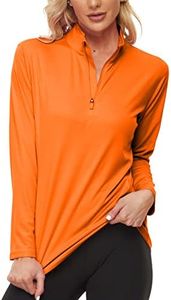 KINSWT Women's UPF 50+ Sun Protection T-Shirt Quarter Zip Pullover Athletic Long Sleeve Workout Running Shirts Top Orange Small