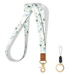 Hsxnam Neck Lanyard Key Chain, Long Lanyard Strap Keychain Holder for Women Men Car Keys ID Badges Card Wallet Phone Camera, Green Leaves