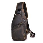 Le'aokuu Men Fashion Casual Tea Designer Travel Hiking Crossbody Chest Sling Bag Rig One Shoulder Strap Bag Men Leather 8015（0 Brown）