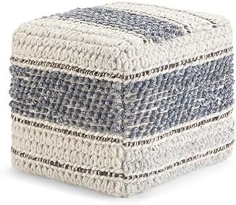 SIMPLIHOME Grady Square Pouf, Footstool, Upholstered in Blue, Natural Handloom Woven Wool and Cotton, for the Living Room, Bedroom and Kids Room, Boho, Contemporary, Modern