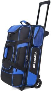 DREAMZA 3 Ball Bowling Bags with Wheels & Shoe Pocket, Premium Bowling Ball Bag 3 Ball Roller, Effortless-Rolling 3 Ball Bowling Bag w/Multi-Storage Pockets & Telescopic Handle Extends to 40'' (Blue)