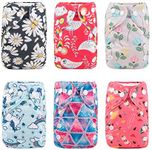 ALVABABY Cloth Diapers Newborn Reusable Washable Pocket Boys and Girls Nappy 6 Pack with 12 Inserts Floral 6SVB09